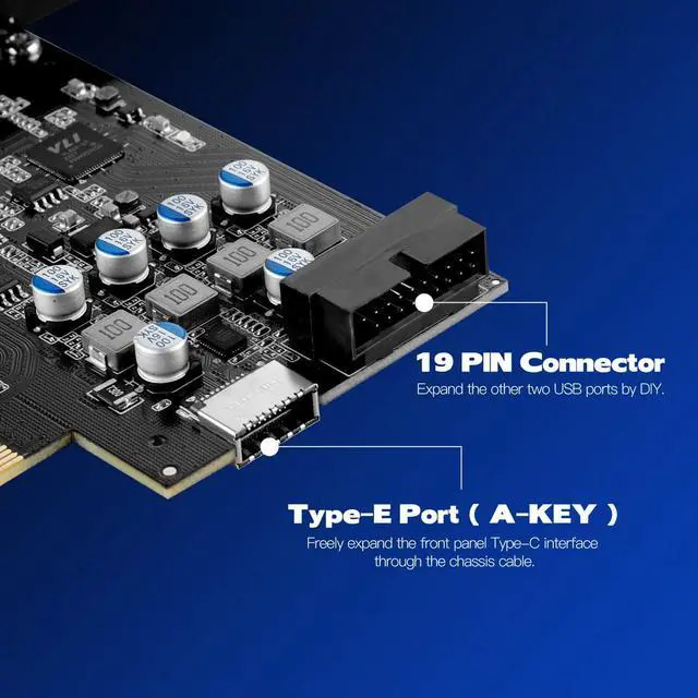 Alt view image 4 of 7 - 10Gbps PCIE USB C Card with Internal Type E to Type C and 19 Pin USB Header Expansion Card, PCI Express 3.0 x4 Front Panel Adapter for Desktop PC, Workstations, SSD Enclosures, File Backup