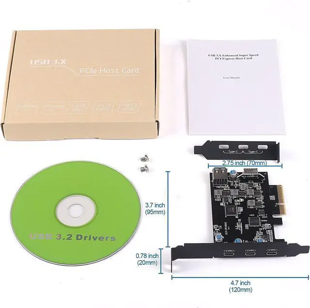 Alt view image 6 of 7 - PCI-E to USB 3.2 Expansion Card,3.2 gen2 10Gpbs (3X USB C, 1x USB A, 1x USB Type E A Key), USB C PCI Express Card, A-Key 20 Pin Header for Type C Front Panel Mount Adapter