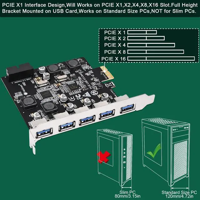 Alt view image 6 of 7 - 7-Ports Superspeed 5Gbps USB 3.0 PCIE Expansion Card, 5-Ports USB-A and an 19Pin USB 3.0 Header, Built in FebSmart Self-Powered Technology, No Need Additional Power Supply (FS-U7S-Pro)