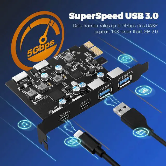 Alt view image 4 of 7 - 6 Ports USB PCIE Card (2X Type-E Adapter,2X USB 3.0-C, 2X USB A) PCI Express Cards PC Front Panel Header for Windows 7/8/10 Linux and MacPro 4.1/5.1