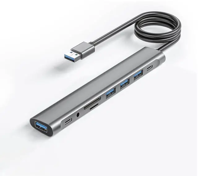 Main image of USB Hub Long Cable, 9 Ports USB 3.0 Adapter with 4 USB 3.0 Data Ports,SD/TF Card Slot,3.5mm Jack,USB-C Data,USB Splitter with USB C 5V/3A Power Port, 47IN/120CM Main Cable for Laptop PC