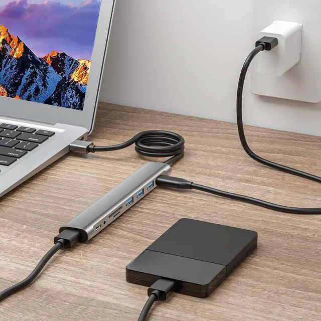 Alt view image 4 of 7 - USB Hub Long Cable, 9 Ports USB 3.0 Adapter with 4 USB 3.0 Data Ports,SD/TF Card Slot,3.5mm Jack,USB-C Data,USB Splitter with USB C 5V/3A Power Port, 47IN/120CM Main Cable for Laptop PC