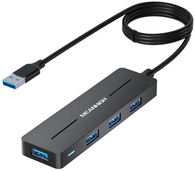 Main image of USB Hub, 3.0 4-Port Ultra-Slim Data USB Expander with 4 FT Extended Cable Compatible with MacBook, Mac Pro, Mac mini, iMac, Surface Pro, XPS, PC, Flash Drive, Mobile HDD (Black)
