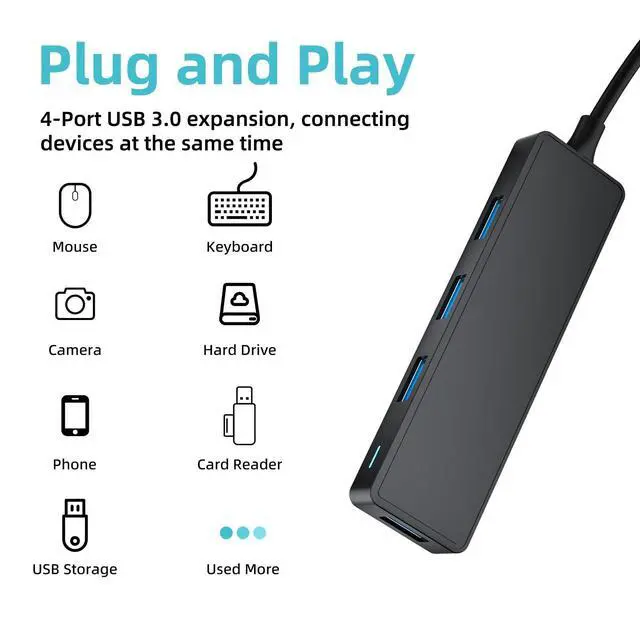 Alt view image 2 of 6 - USB Hub, 3.0 4-Port Ultra-Slim Data USB Expander with 4 FT Extended Cable Compatible with MacBook, Mac Pro, Mac mini, iMac, Surface Pro, XPS, PC, Flash Drive, Mobile HDD (Black)
