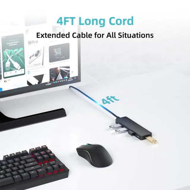 Alt view image 4 of 6 - USB Hub, 3.0 4-Port Ultra-Slim Data USB Expander with 4 FT Extended Cable Compatible with MacBook, Mac Pro, Mac mini, iMac, Surface Pro, XPS, PC, Flash Drive, Mobile HDD (Black)