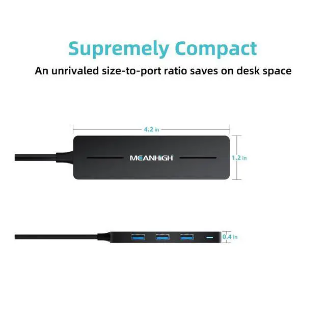 Alt view image 5 of 6 - USB Hub, 3.0 4-Port Ultra-Slim Data USB Expander with 4 FT Extended Cable Compatible with MacBook, Mac Pro, Mac mini, iMac, Surface Pro, XPS, PC, Flash Drive, Mobile HDD (Black)