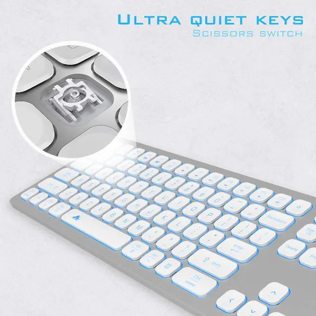 Alt view image 3 of 7 - Aluminum Quiet Wired Keyboard Backlit- Slim Chiclet Key Compatible with Apple iMac, MacBook, Mac and PC, USB Keyboard Numeric Keypad RGB Lighted Key - Silver White