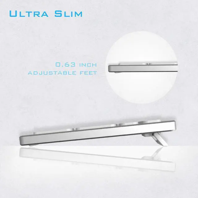Alt view image 5 of 7 - Aluminum Quiet Wired Keyboard Backlit- Slim Chiclet Key Compatible with Apple iMac, MacBook, Mac and PC, USB Keyboard Numeric Keypad RGB Lighted Key - Silver White