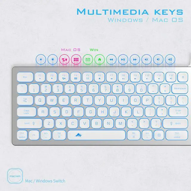 Alt view image 6 of 7 - Aluminum Quiet Wired Keyboard Backlit- Slim Chiclet Key Compatible with Apple iMac, MacBook, Mac and PC, USB Keyboard Numeric Keypad RGB Lighted Key - Silver White