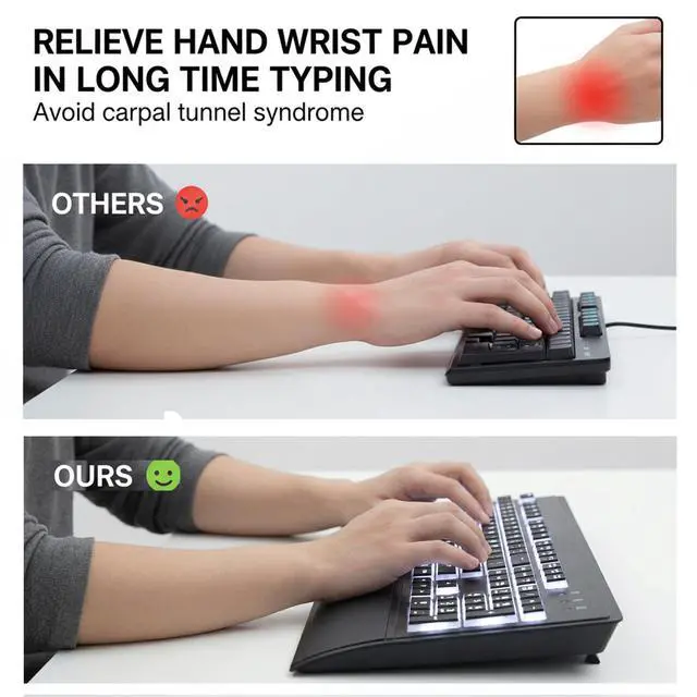 Alt view image 3 of 7 - Large Print Backlit Keyboard for Seniors and Low Vision, High Contrast Oversized Letters Full Size USB Wired Computer Keyboard with Silicone Cover, Wrist Rest & White LED.No Glare (Black)