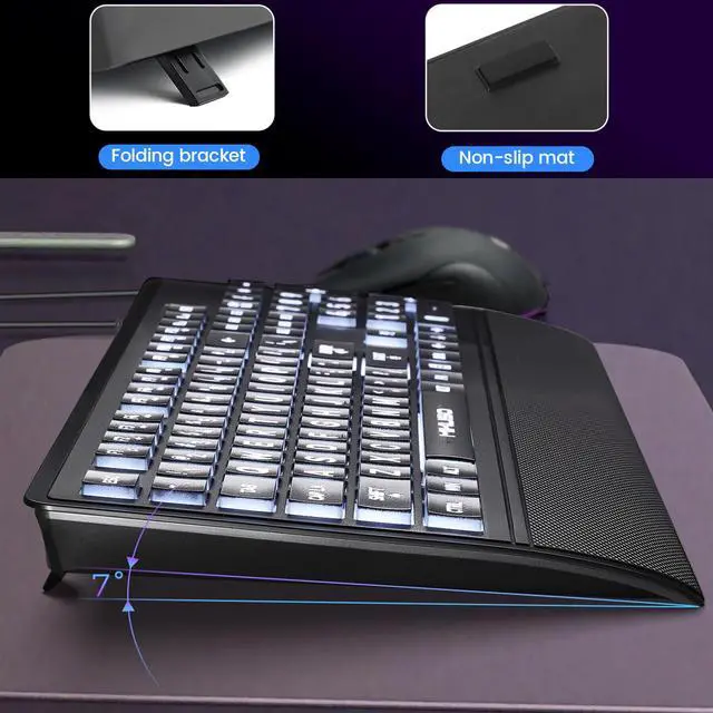 Alt view image 4 of 7 - Large Print Backlit Keyboard for Seniors and Low Vision, High Contrast Oversized Letters Full Size USB Wired Computer Keyboard with Silicone Cover, Wrist Rest & White LED.No Glare (Black)