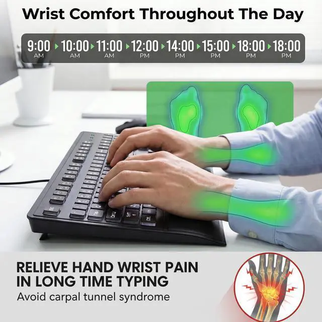 Alt view image 5 of 7 - Large Print Backlit Keyboard for Seniors and Low Vision, High Contrast Oversized Letters Full Size USB Wired Computer Keyboard with Silicone Cover, Wrist Rest & White LED.No Glare (Black)