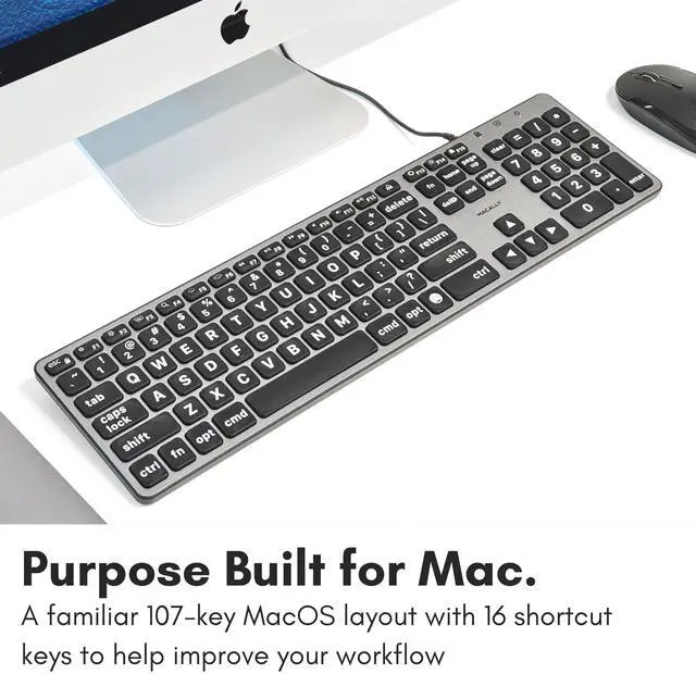 Alt view image 6 of 7 - Wired Keyboard for Mac (USB C + A) - Large Print and Backlit for Apple - 107 Key Full Size Large Letters USB C Keyboard for MacBook Pro/Air, Mac mini, iMac