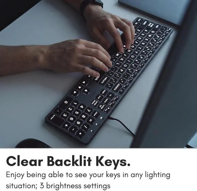 Alt view image 5 of 7 - Wired Keyboard for Mac (USB C + A) - Large Print and Backlit for Apple - 107 Key Full Size Large Letters USB C Keyboard for MacBook Pro/Air, Mac mini, iMac