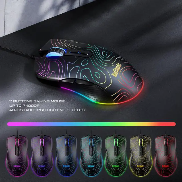 Alt view image 6 of 7 - K10 Wired Gaming Keyboard & Mouse Combo with Wrist Rest, Adjustable RGB Mechanical Feel Anti-ghosting Keyboard + 7D 7200 DPI Mouse+Soft Leather Wrist Rest for PC Gamers (Black Lines)