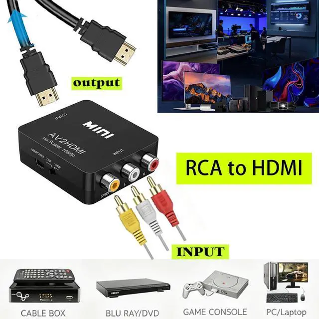 Alt view image 4 of 7 - RCA to HDMI Converter, 1080P Mini RCA Composite CVBS AV to HDMI Video Audio Converter Adapter for PC Xbox PS4 PS3 VHS VCR DVD TV STB Support PAL/NTSC with USB Power Cable