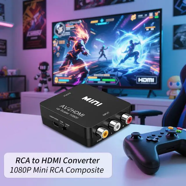 Alt view image 5 of 7 - RCA to HDMI Converter, 1080P Mini RCA Composite CVBS AV to HDMI Video Audio Converter Adapter for PC Xbox PS4 PS3 VHS VCR DVD TV STB Support PAL/NTSC with USB Power Cable