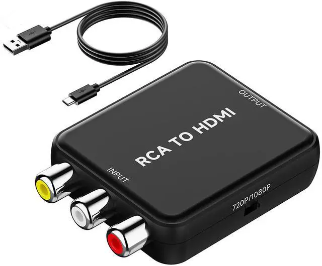 Main image of RCA to HDMI Converter, AV to HDMI Converter, Composite to HDMI Adapter Supports PAL/NTSC for PS2/VHS/VCR/Blue-Ray DVD ect.