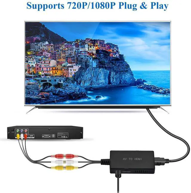 Alt view image 2 of 7 - RCA to HDMI Converter,AV to HDMI Adapter,RCA to HDMI Composite Audio Video Converter Compatible with PS1, PS2, PS3, STB, Xbox, VHS, VCR,Black-Ray DVD Players