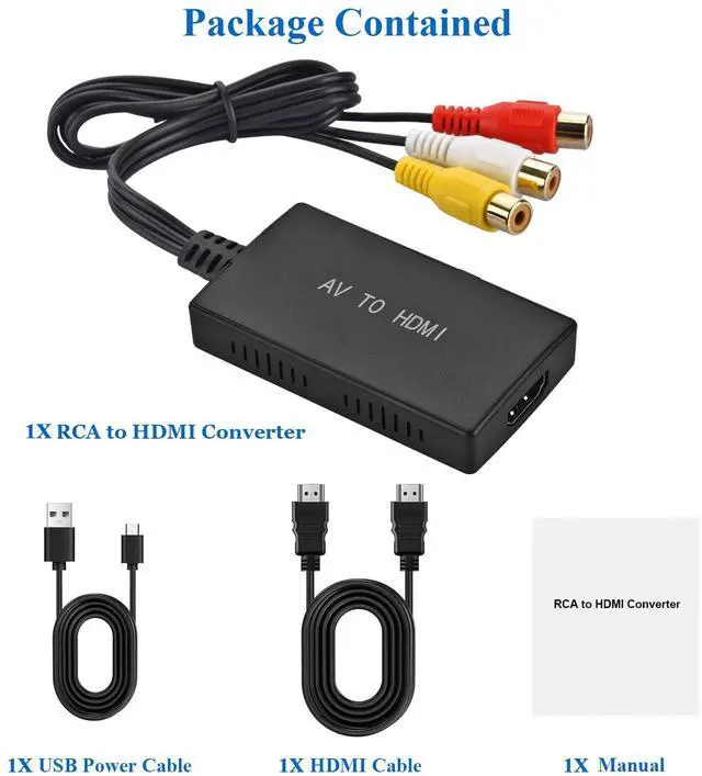 Alt view image 7 of 7 - RCA to HDMI Converter,AV to HDMI Adapter,RCA to HDMI Composite Audio Video Converter Compatible with PS1, PS2, PS3, STB, Xbox, VHS, VCR,Black-Ray DVD Players