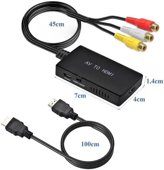 Alt view image 4 of 7 - RCA to HDMI Converter,AV to HDMI Adapter,RCA to HDMI Composite Audio Video Converter Compatible with PS1, PS2, PS3, STB, Xbox, VHS, VCR,Black-Ray DVD Players