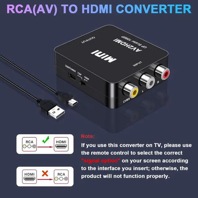 Alt view image 6 of 7 - RCA to HDMI Converter, AV to HDMI Converter, 1080P Mini RCA Composite CVBS Video Audio Converter Adapter Support PAL/NTSC for TV/PC/PS2/PS3/STB/Xbox VHS/VCR/Blue-Ray DVD Players