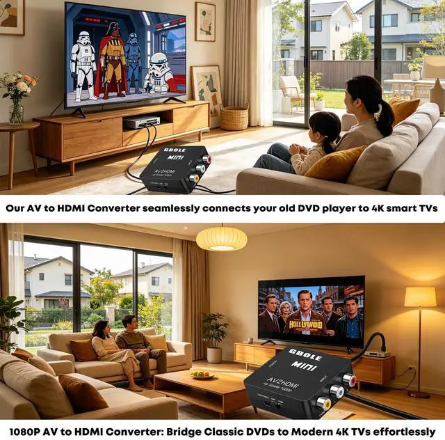 Alt view image 7 of 7 - RCA to HDMI AV to HDMI Converter 1080P Mini RCA Composite CVBS AV to HDMI Video Audio Converter Adapter Supporting PAL NTSC with USB Charge Cable for PC Laptop Xbox PS4 PS3 VHS VCR DVD TV STB
