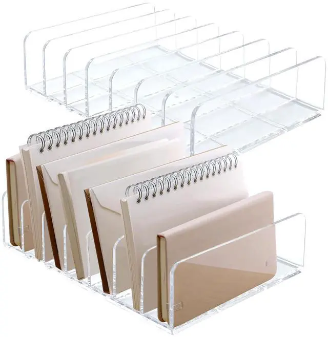 Main image of Acrylic Mail Organizer - 2 Pcs CD Holder With 7 Compartments, 7 x 5 x 1.57 Transparent Countertop Envelope Organizer for Office, Home Desk(Transparent)