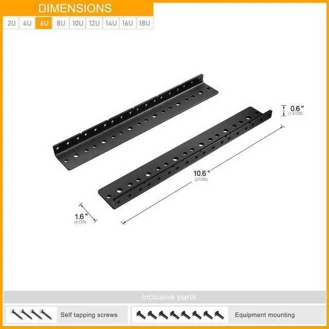 Alt view image 5 of 7 - 2 PCS 6U Rack Rails, Tapered Holes Rack Mount Rails for Recording & Network Wooden Cabinet Mounting, 3.0 mm Thickness Steel Heavy Duty, Screws Included