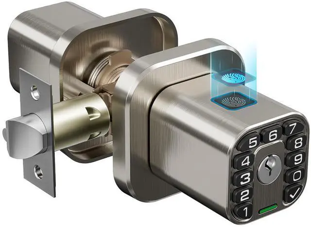 Main image of Fingerprint Door knob, Smart Biometric Door Lock with Keypad, Keyless Entry Code Door Knob, Waterproof & Weatherproof , Auto Lock ,Voice Navigation, For Bedroom, Gate,Office -Satin Nickel