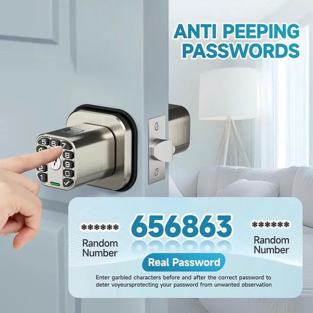 Alt view image 7 of 7 - Fingerprint Door knob, Smart Biometric Door Lock with Keypad, Keyless Entry Code Door Knob, Waterproof & Weatherproof , Auto Lock ,Voice Navigation, For Bedroom, Gate,Office -Satin Nickel