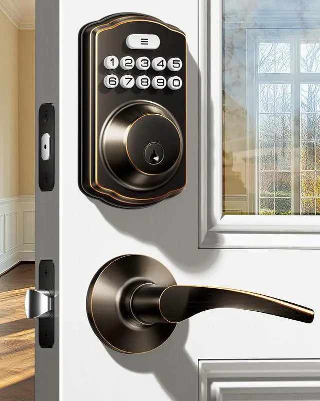 Main image of Keyless Entry Door Lock with 2 Lever Handles - Electronic Keypad Deadbolt, Easy Installation Digital Smart Front Door Lock Set, Oil Rubbed Bronze