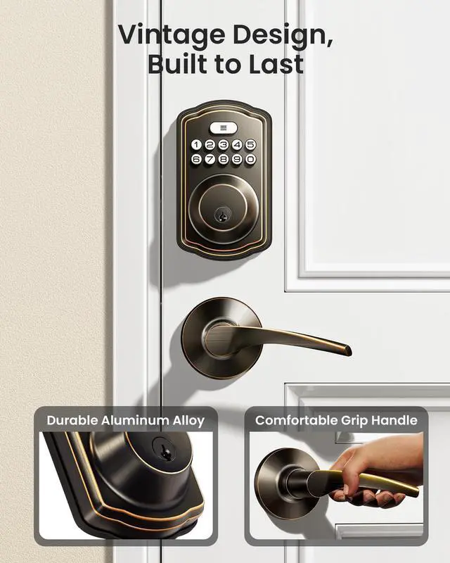 Alt view image 3 of 7 - Keyless Entry Door Lock with 2 Lever Handles - Electronic Keypad Deadbolt, Easy Installation Digital Smart Front Door Lock Set, Oil Rubbed Bronze