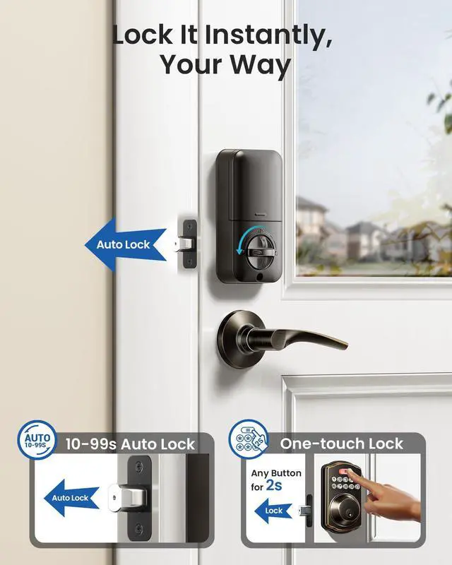 Alt view image 5 of 7 - Keyless Entry Door Lock with 2 Lever Handles - Electronic Keypad Deadbolt, Easy Installation Digital Smart Front Door Lock Set, Oil Rubbed Bronze