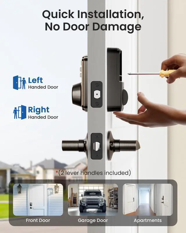 Alt view image 7 of 7 - Keyless Entry Door Lock with 2 Lever Handles - Electronic Keypad Deadbolt, Easy Installation Digital Smart Front Door Lock Set, Oil Rubbed Bronze