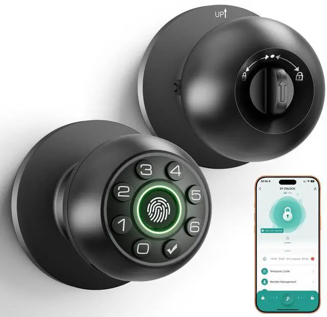 Main image of Fingerprint Door Lock - Smart Door Knob, Biometric Door Lock with Keypad Passcode Door Handle for Bedroom Home Office (Black)