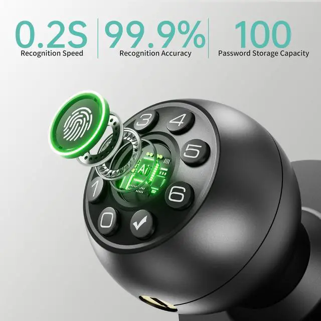 Alt view image 3 of 7 - Fingerprint Door Lock - Smart Door Knob, Biometric Door Lock with Keypad Passcode Door Handle for Bedroom Home Office (Black)