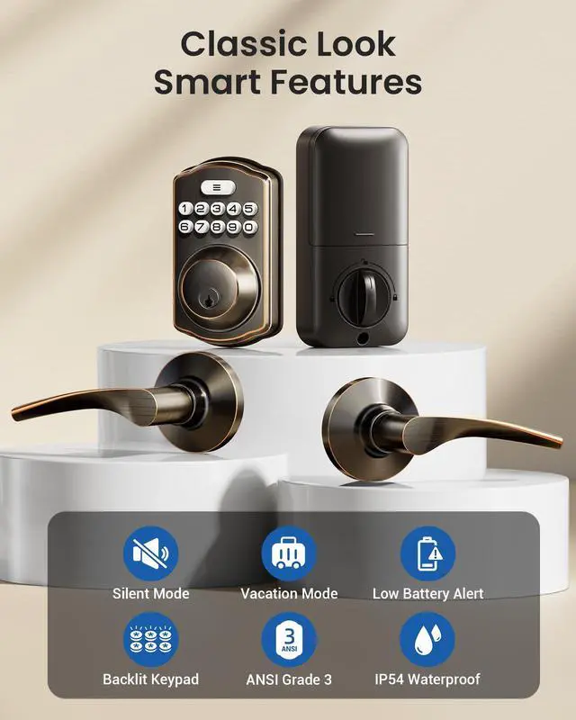 Alt view image 4 of 7 - Keyless Entry Door Lock with 2 Lever Handles - Electronic Keypad Deadbolt, Easy Installation Digital Smart Front Door Lock Set, Oil Rubbed Bronze