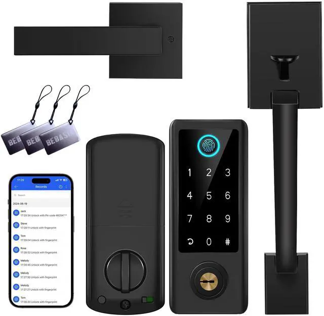 Main image of Fingerprint Door Lock with Handle Sets, Keyless Entry Door Lock, Bluetooth Front Handle Set, Smart Deadbolt, Electronic Keypad Digital Lock with Handle, Black