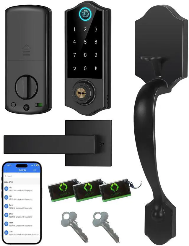 Main image of Fingerprint Smart Door Lock for Front Door with Handle Set, App Control, Keyless Entry Keyless Deadbolt, Digital Electronic Touchscreen Keypad, Auto Lock, Easy to Install, Black