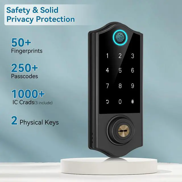 Alt view image 6 of 7 - Fingerprint Smart Door Lock for Front Door with Handle Set, App Control, Keyless Entry Keyless Deadbolt, Digital Electronic Touchscreen Keypad, Auto Lock, Easy to Install, Black