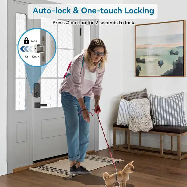 Alt view image 5 of 7 - Fingerprint Smart Door Lock for Front Door with Handle Set, App Control, Keyless Entry Keyless Deadbolt, Digital Electronic Touchscreen Keypad, Auto Lock, Easy to Install, Black