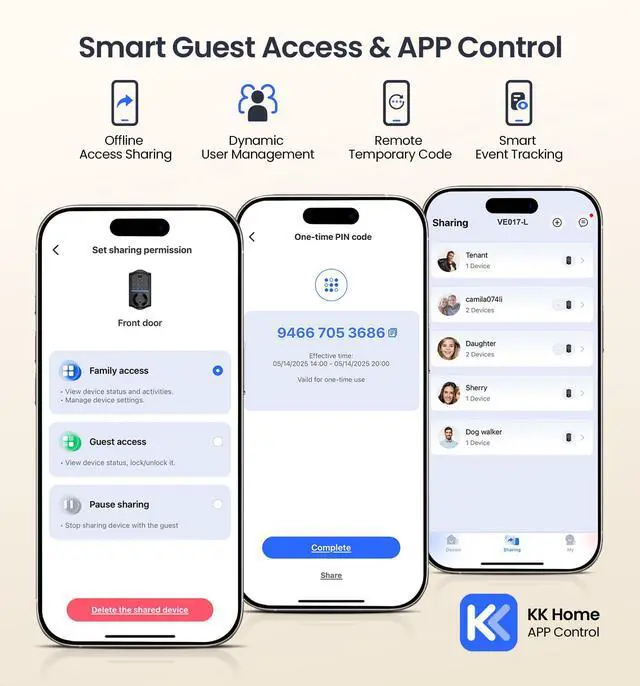 Alt view image 4 of 7 - VE017-L Fingerprint Smart Lock with Lever Handles, App Control, Keyless Entry Front Door Lock Set, Electronic Digital Keypad Deadbolt, Remote Grant, Emergency Power Port, Auto Lock, Matte Black