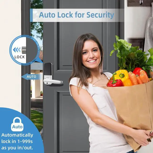 Alt view image 5 of 6 - Smart Lock with Handle Set, Biometric Fingerprint Keyless Entry Deadbolt, Electronic Digital Keypad with App Control & Auto-Lock for Front Door, Home, Airbnb & Rental, Satin Nickel