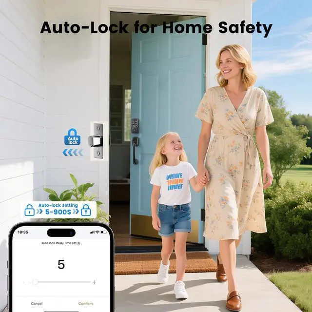 Alt view image 5 of 7 - Smart Door Lock with Handle, Keyless Entry Door Lock Deadbolt Handle Set, Built-in WiFi Deadbolt Smart Lock for Front, Fingerprint, Keypad Code, App Control, Voice Control