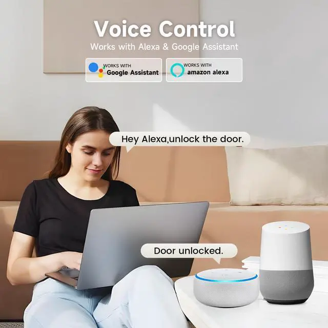 Alt view image 6 of 7 - Smart Door Lock with Handle, Keyless Entry Door Lock Deadbolt Handle Set, Built-in WiFi Deadbolt Smart Lock for Front, Fingerprint, Keypad Code, App Control, Voice Control