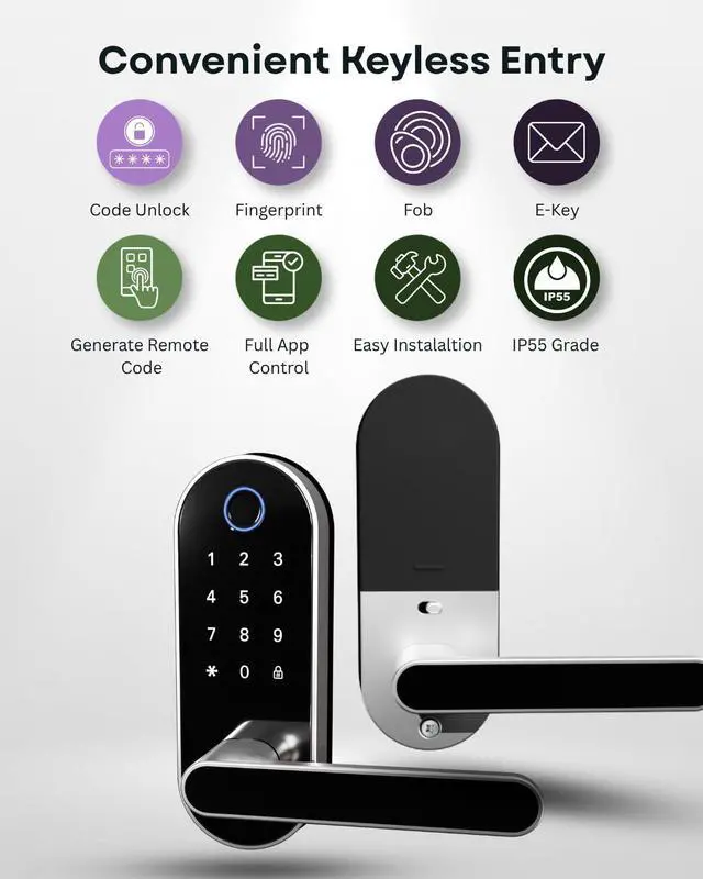 Alt view image 2 of 7 - Keyless Entry Fingerprint Digital Smart Lock with Handle & Keypad: Electronic/Electric Lock with Code, App Control Biometric Deadbolt Door Knob for Front, Interior, Exterior & Bedroom Door (Silver)