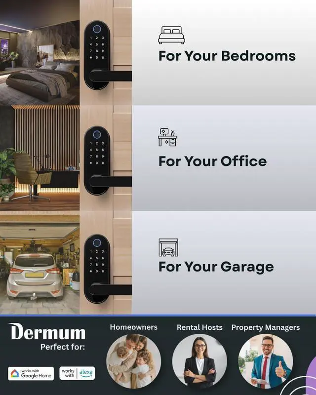 Alt view image 2 of 6 - Keyless Entry Fingerprint Digital Smart Lock with Handle & Keypad: Electronic/Electric Lock with Code, App Control Biometric Deadbolt Door Knob for Front, Interior, Exterior & Bedroom Door (Black)