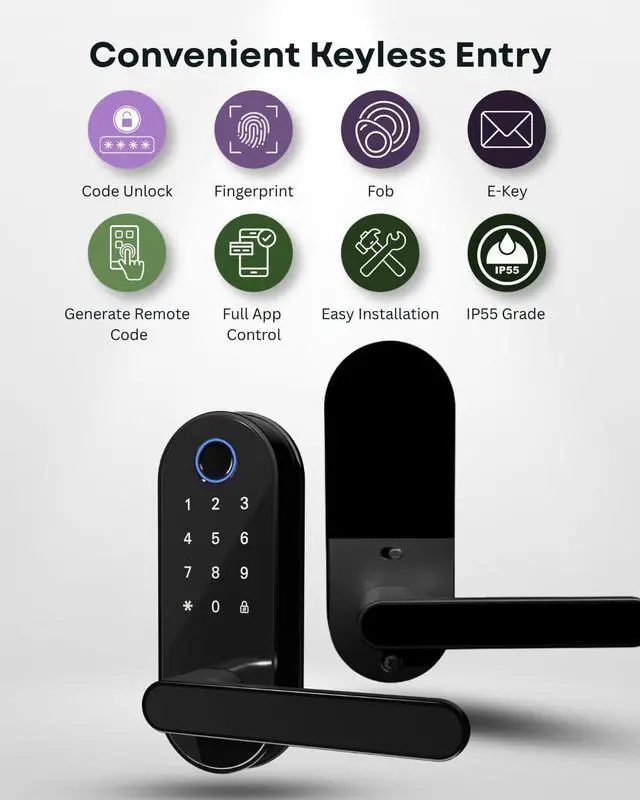 Alt view image 4 of 6 - Keyless Entry Fingerprint Digital Smart Lock with Handle & Keypad: Electronic/Electric Lock with Code, App Control Biometric Deadbolt Door Knob for Front, Interior, Exterior & Bedroom Door (Black)