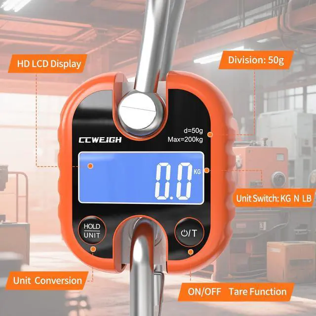 Alt view image 2 of 6 - Hanging Scale Handheld 440lb/200kg Crane Scale Luggage Scale,with ABS Plastic case & Big LCD Display, Portable Digital Mini Crane Scale Fishing Scale,for Gym,Hunting,Travelling